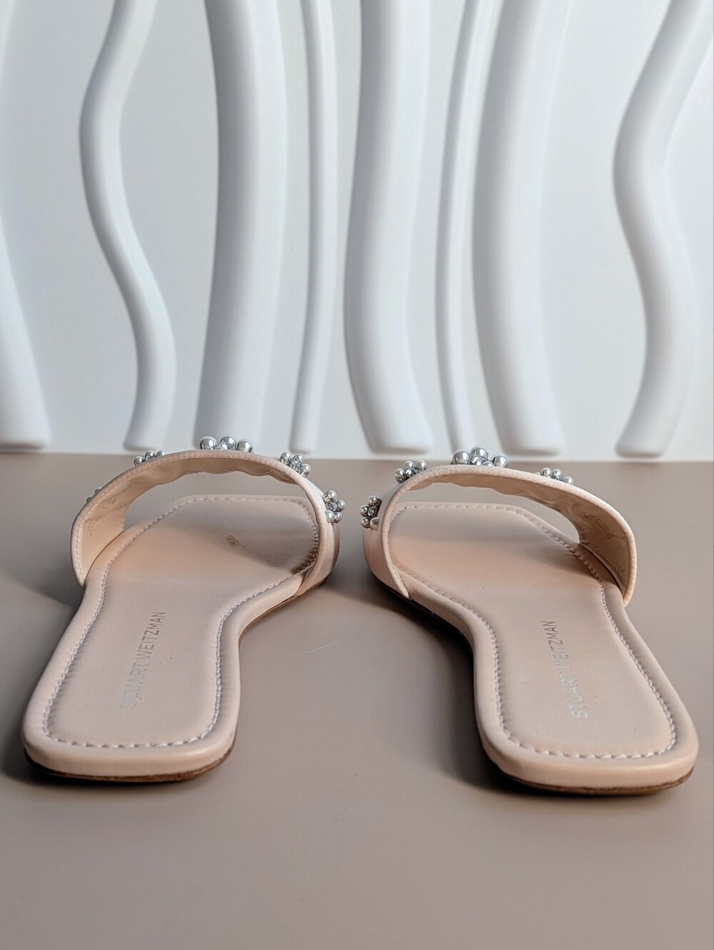 NWT Stuart Weitzman Poppy Embellished Slide Sandals Blush Pearl Crystal Size 8 - Picture 10 of 11